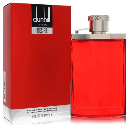 Red Dunhill Desire perfume bottle and packaging on a white background