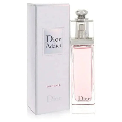 Dior Addict Eau Fraçèche perfume bottle and packaging on a white background