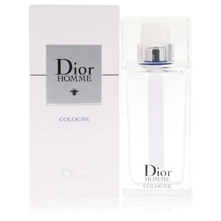 Dior Homme Cologne spray bottle and box for men, clear packaging, luxury fragrance