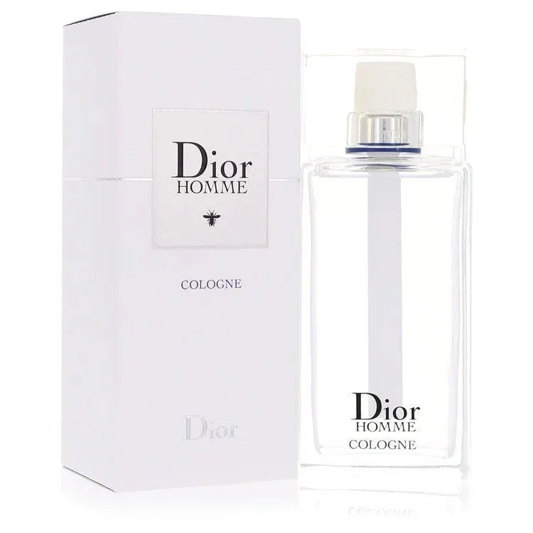 Dior Homme cologne for men, clear bottle and white box, luxury fragrance product.
