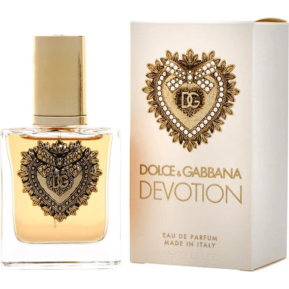 Dolce & Gabbana Devotion Eau de Parfum spray with gold heart design and matching box