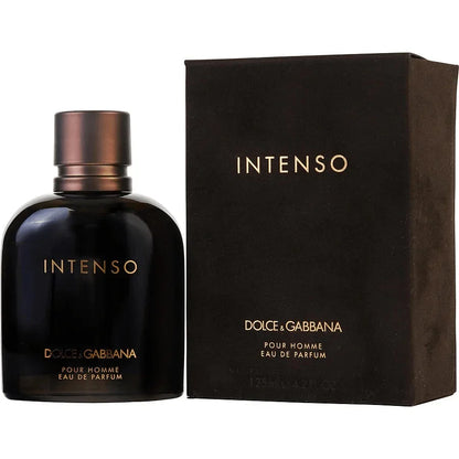 Dolce & Gabbana Intenso Cologne bottle — Woody Aromatic men fragrance with aquatic notes, basil, tobacco, moepel accord, sandalwood, and cypress