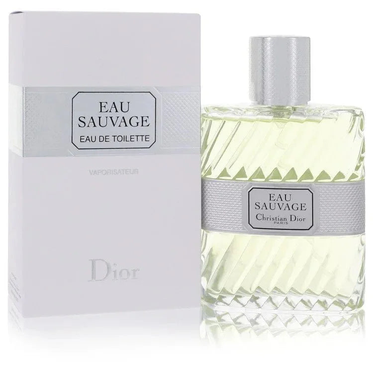 Eau Sauvage Eau de Toilette spray by Dior with box, classic men's fragrance bottle
