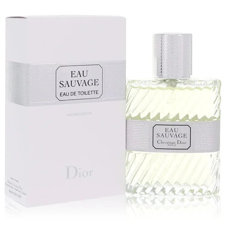Eau Sauvage Eau de Toilette spray bottle and box with textured silver accents