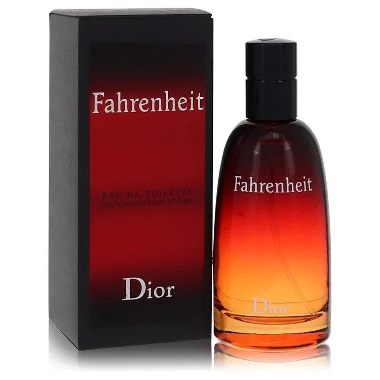 Fahrenheit Eau de Toilette spray by Dior, red gradient bottle and box, men's fragrance