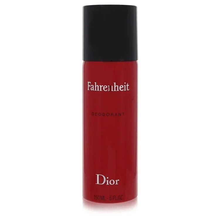 Fahrenheit deodorant spray, red bottle with black cap, 150ml size, white text on front