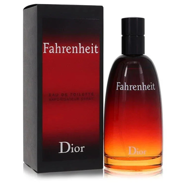 Fahrenheit Eau de Toilette spray by Dior with gradient red bottle and matching box