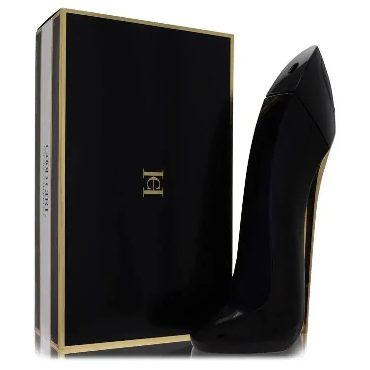 Carolina Herrera Good Girl Eau de Parfum iconic midnight blue stiletto heel luxury bottle, a powerful and mysterious sweet, woody, and powdery oriental fragrance for women.