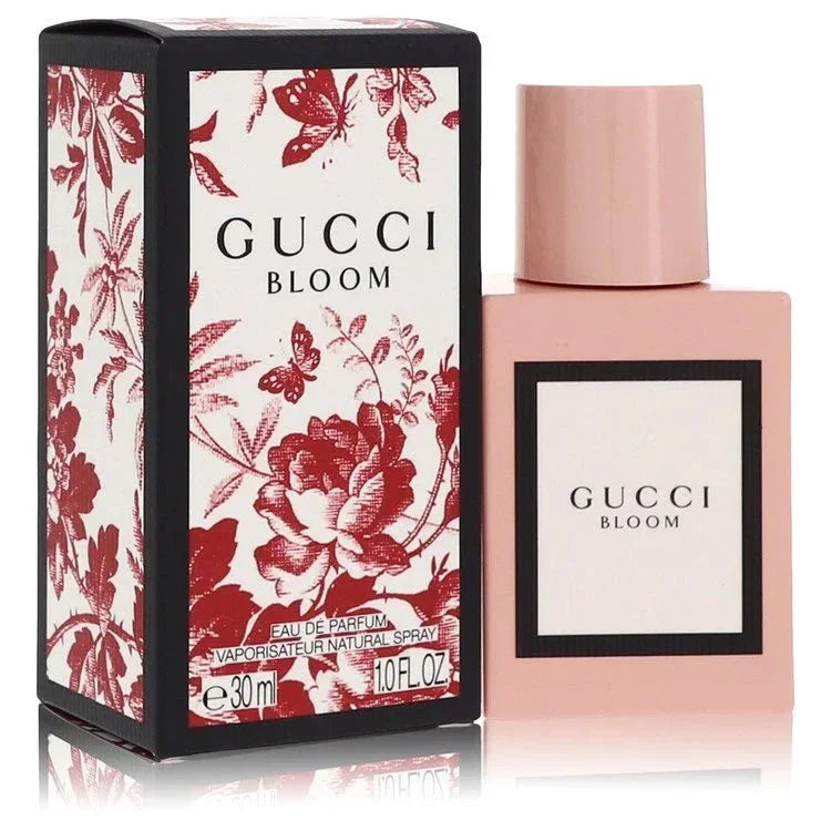 Gucci Bloom perfume bottle and floral box, 30ml Eau de Parfum for women.