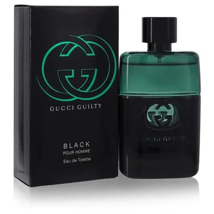Gucci Guilty Black Cologne bottle — Aromatic Woody men's fragrance with green coriander, lavender, orange blossom, neroli, and patchouli notes