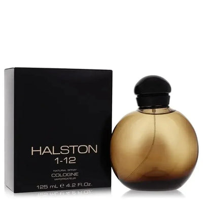 Halston 1-12 Cologne bottle — Woody Aromatic men fragrance with bergamot, basil, lemon, galbanum, lavender, juniper berries, moss, patchouli, leather, amber, cedar, and musk