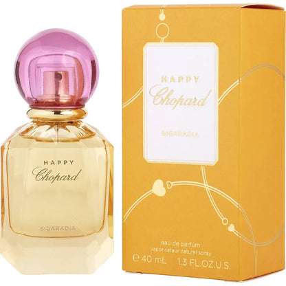 Happy Chopard Bigaradia Eau de Parfum spray with orange box and pink-capped perfume bottle
