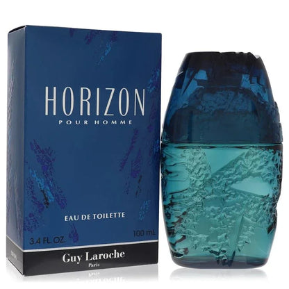 Guy Laroche Horizon Cologne bottle — woody spicy men's fragrance with lemon, bergamot, juniper, lavender, cardamom, jasmine, sandalwood, cedarwood, and patchouli