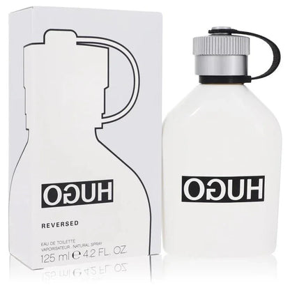 White Hugo Reversed Eau de Toilette spray for men, 125ml, with box and bottle shown.