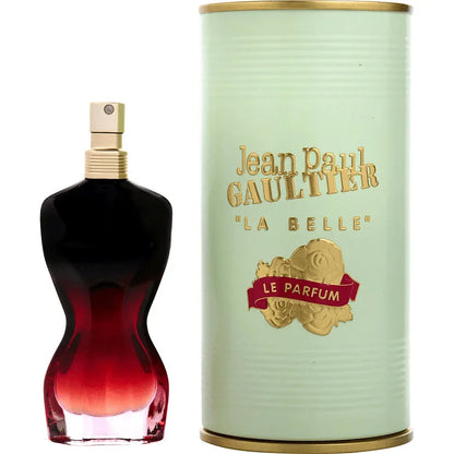 Jean Paul Gaultier La Belle Le Parfum bottle with gold accented packaging