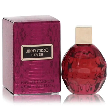 Jimmy Choo Fever Eau de Parfum mini spray with textured red bottle and matching box