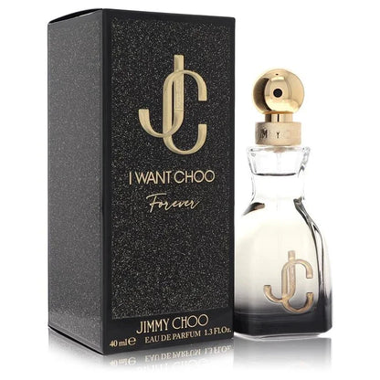 Jimmy Choo I Want Choo Forever perfume bottle and black glittery box, 40ml eau de parfum