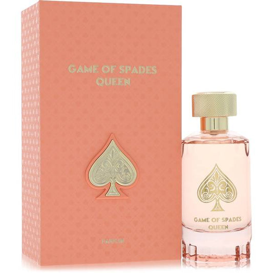 Jo Milano Game of Spades Queen Perfume bottle with tangerine, freesia, lily, jasmine sambac, rose, musk, amber and sandalwood

