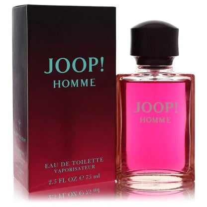 Joop Homme eau de toilette spray for men with pink fragrance bottle and box, 75ml.