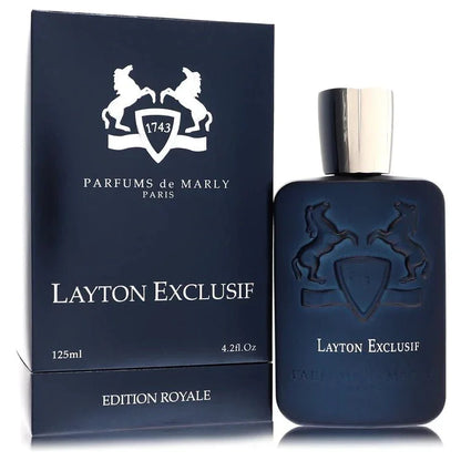 Layton Exclusif perfume 125ml bottle and box, luxury designer cologne, dark blue packaging