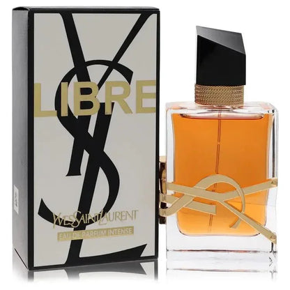 Libre Intense Perfume by Yves Saint Laurent in faceted glass bottle with black cap and gold hardware
