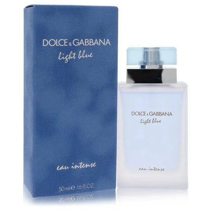 Dolce & Gabbana Light Blue Eau Intense perfume with blue box and frosted bottle