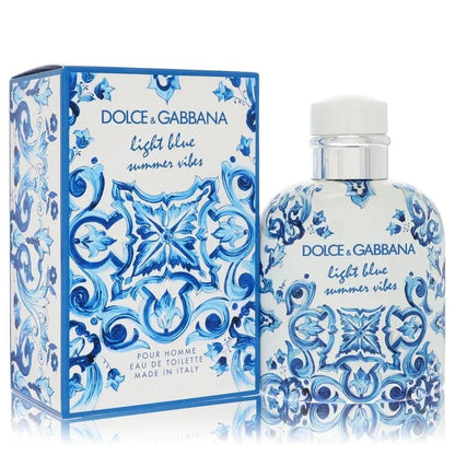 Dolce & Gabbana Light Blue Summer Vibes Cologne bottle — woody aromatic men’s Eau de Toilette with Sicilian lemon, cypress, and amberwood.