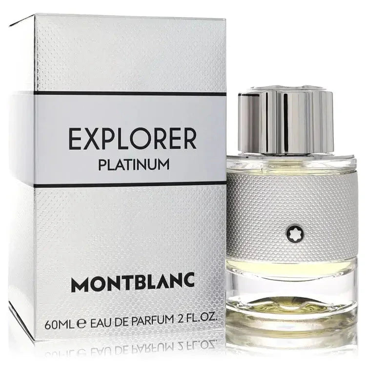 Montblanc Explorer Platinum bottle — woody aromatic men's fragrance with violet leaf, clary sage, and cedarwood notes
