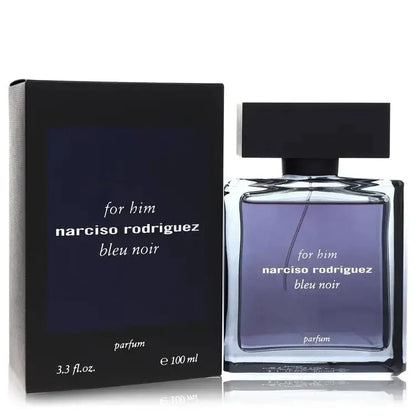Narciso Rodriguez Bleu Noir Cologne bottle — woody spicy men’s Eau de Toilette with cardamom, nutmeg, musc, cedar, ebony wood, vetiver, and amber