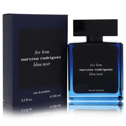 Narciso Rodriguez Bleu Noir Cologne bottle — woody spicy men’s Eau de Toilette with cardamom, nutmeg, musc, cedar, ebony wood, vetiver, and amber