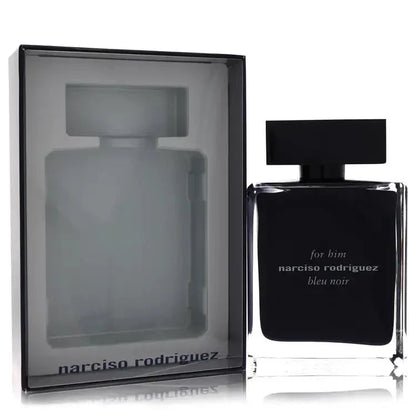Narciso Rodriguez Bleu Noir Cologne bottle — woody spicy men’s Eau de Toilette with cardamom, nutmeg, musc, cedar, ebony wood, vetiver, and amber