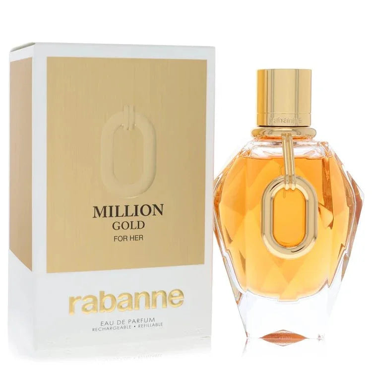 Paco Rabanne Million Gold Perfume bottle in gold bar ingot — opulent spicy woody aromatic fragrance with apple, cashmeran, incense, and leather.
