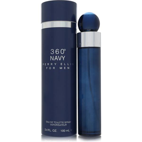 Perry Ellis 360 Navy Cologne bottle - fresh aromatic woody men's fragrance with bergamot, juniper, mint, sandalwood and vanilla
