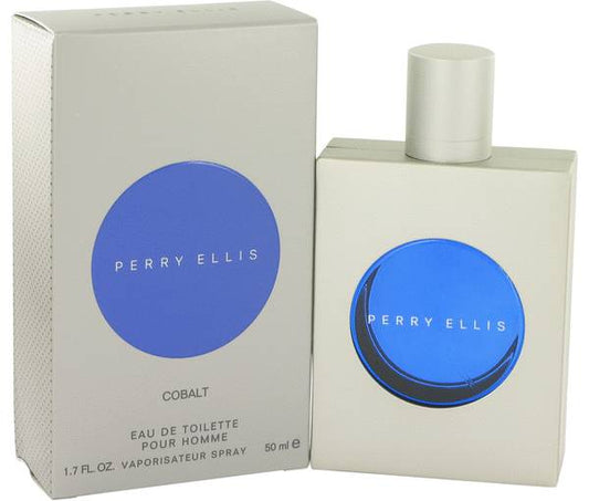 Perry Ellis Cobalt Cologne bottle - woody aromatic men's fragrance with bergamot, ginger, fig, sandalwood, cashmeran, amber and musk
