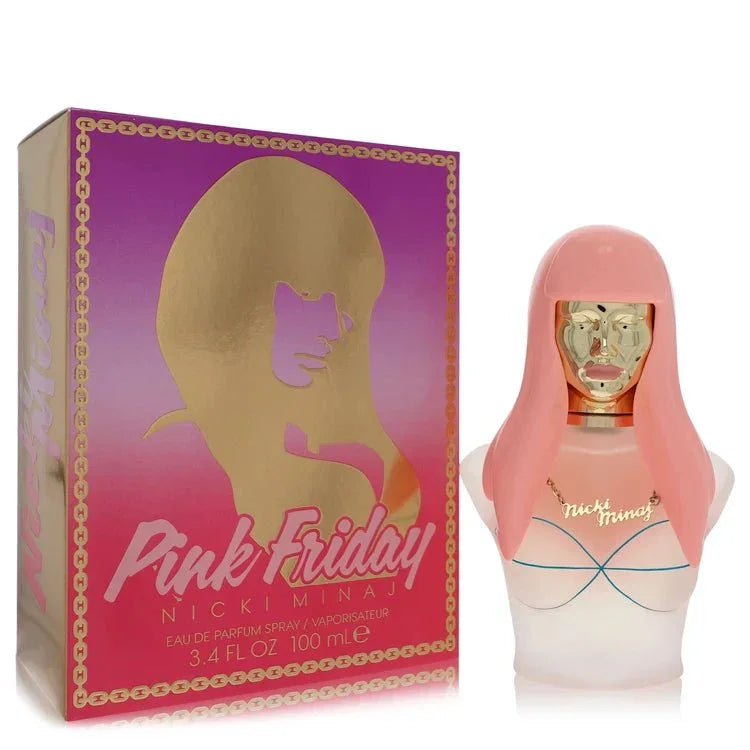 Nicki Minaj Pink Friday Perfume bottle — floral musk women’s Eau de Parfum with starfruit, Italian mandarin, boysenberry, lotus, jasmine, vanilla, caramelized pear, musk, and woods