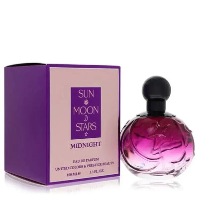 Sun Moon Stars Midnight perfume for women, purple box and round gradient glass bottle