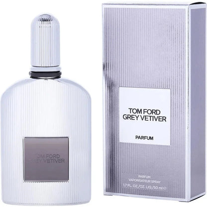 Tom Ford Grey Vetiver cologne bottle and box, luxury men’s fragrance, 50ml parfum