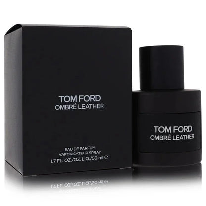 Tom Ford Ombre Leather Eau de Parfum spray bottle and box, 50ml, black packaging