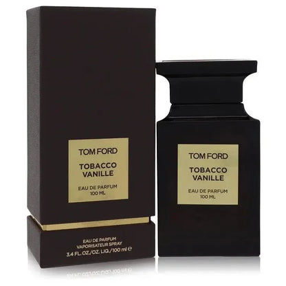 Tom Ford Tobacco Vanille Cologne bottle — warm spicy tobacco vanilla Eau de Parfum with tobacco leaf, spices, vanilla, cacao, tonka bean, tobacco blossom, dried fruits, and woods.