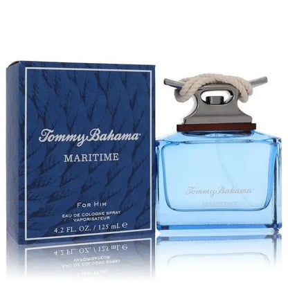 Tommy Bahama Maritime cologne for men, blue box and bottle with nautical rope detail.
