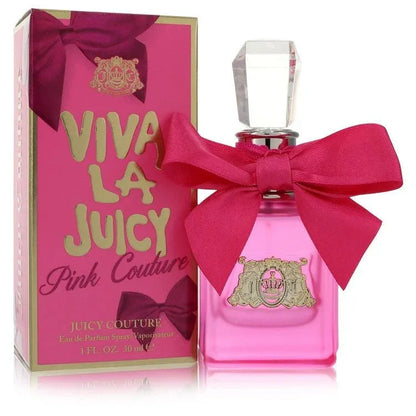 Viva La Juicy Pink Couture perfume bottle with pink bow and matching designer box