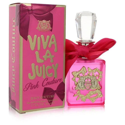 Viva La Juicy Pink Couture perfume bottle with pink bow and matching box, 50ml for women.