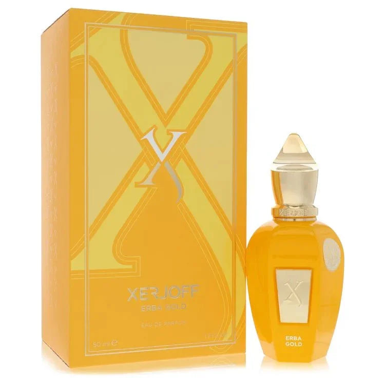 Xerjoff Erba Gold Eau de Parfum bottle - Italian oriental floral unisex fragrance with citrus, bergamot, rose, jasmine, vanilla, amber, and musk