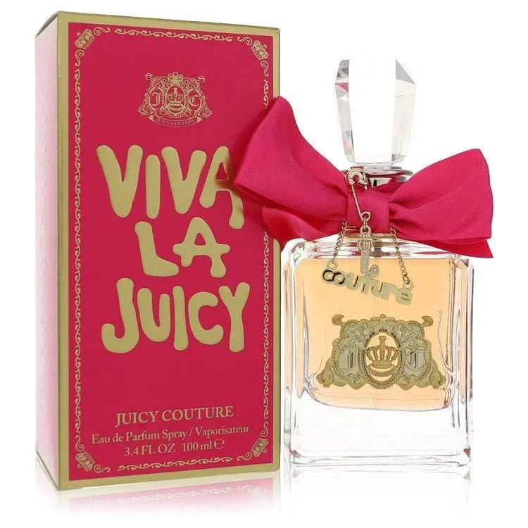 Viva La Juicy Eau de Parfum Spray 3.4 oz with pink box and bow, Juicy Couture perfume