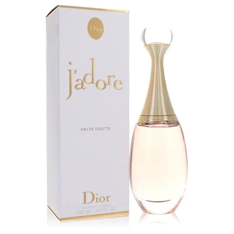 J’adore Eau de Toilette spray 3.4 oz with elegant gold bottle and branded box