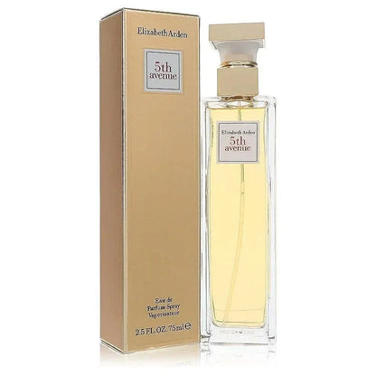 5th Avenue Eau de Parfum spray for women with gold box and clear perfume bottle