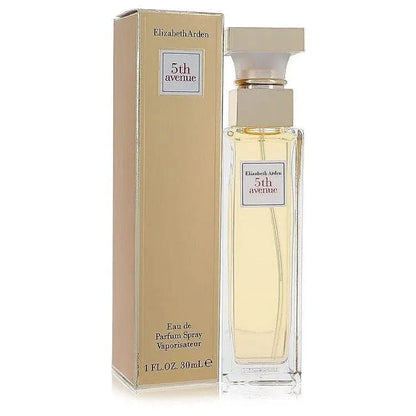 5th Avenue Eau de Parfum Spray for women in gold box and clear glass bottle, 30ml