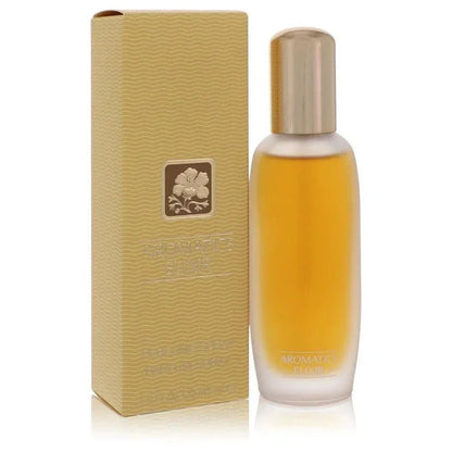 Aromatics Elixir perfume bottle and gold box, designer fragrance for women