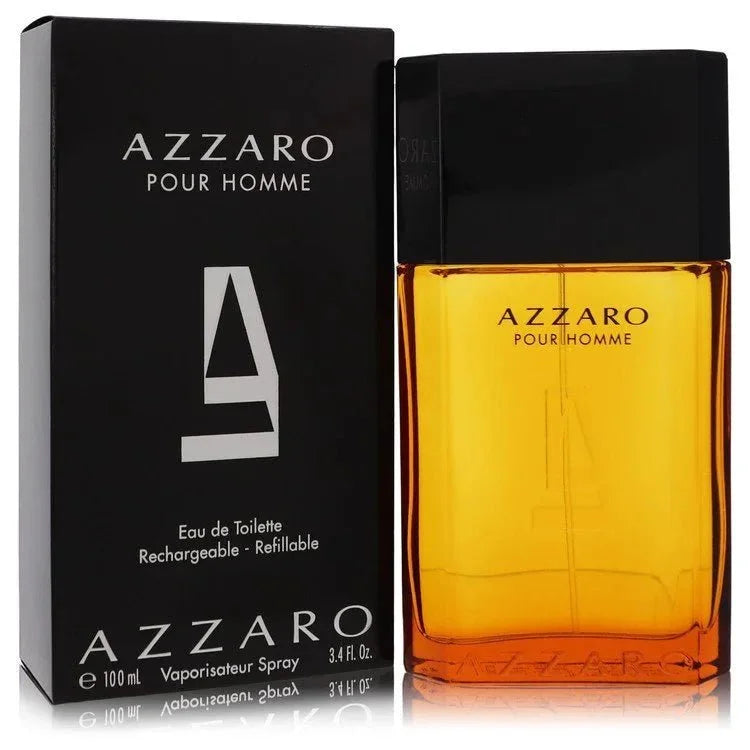 Azzaro Pour Homme Eau de Toilette spray bottle and box, 100ml men's fragrance.