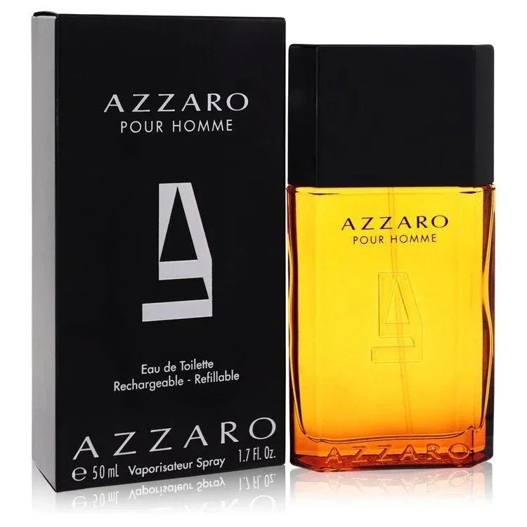 Azzaro Pour Homme Eau de Toilette spray bottle and box, men's fragrance, 50ml